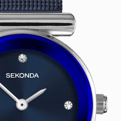 Ava Blue Dial With Alloy Case & Blue IP Mesh Bracelet Strap Ladies Watch
