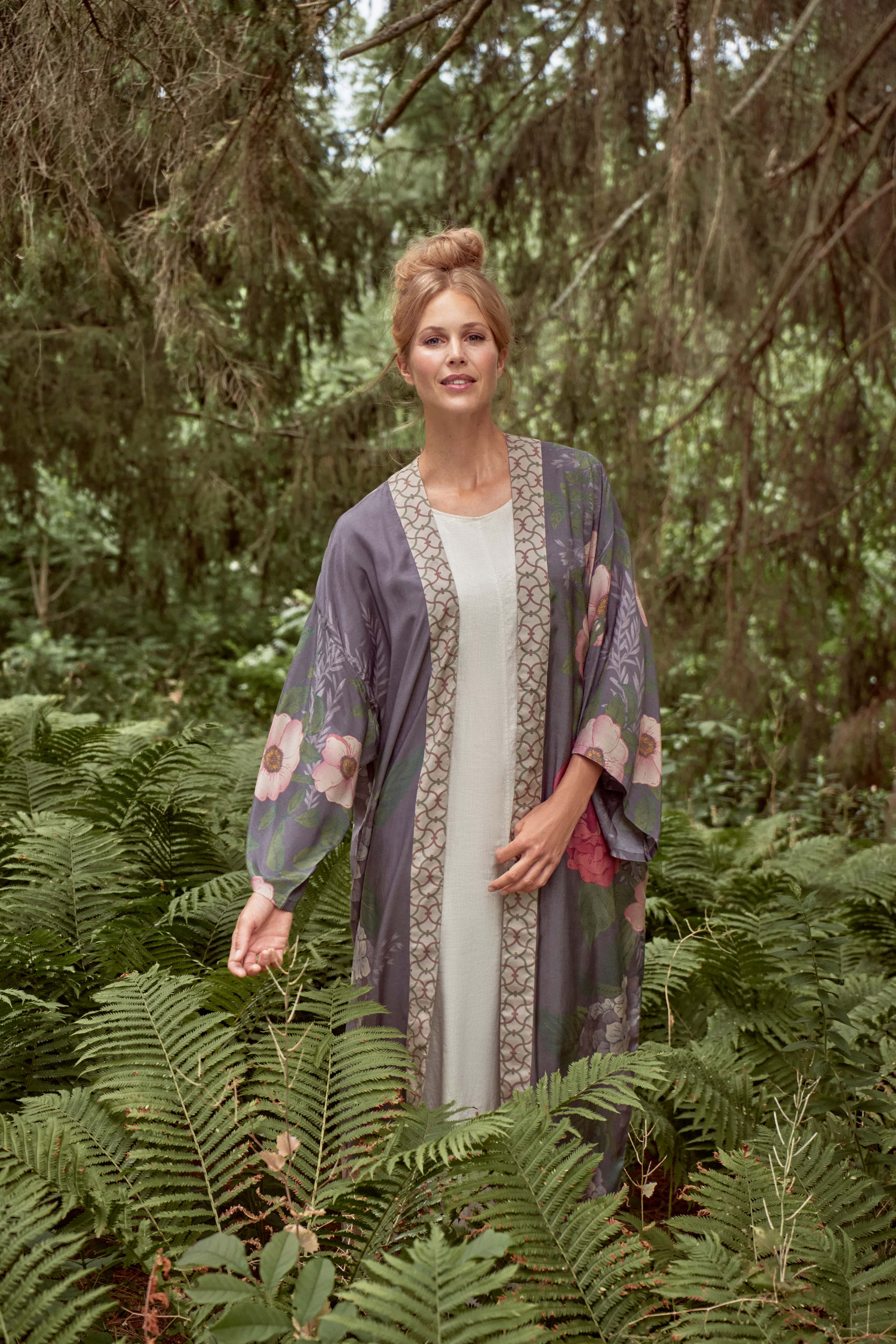 Hedgerow Kimono Gown - Pewter