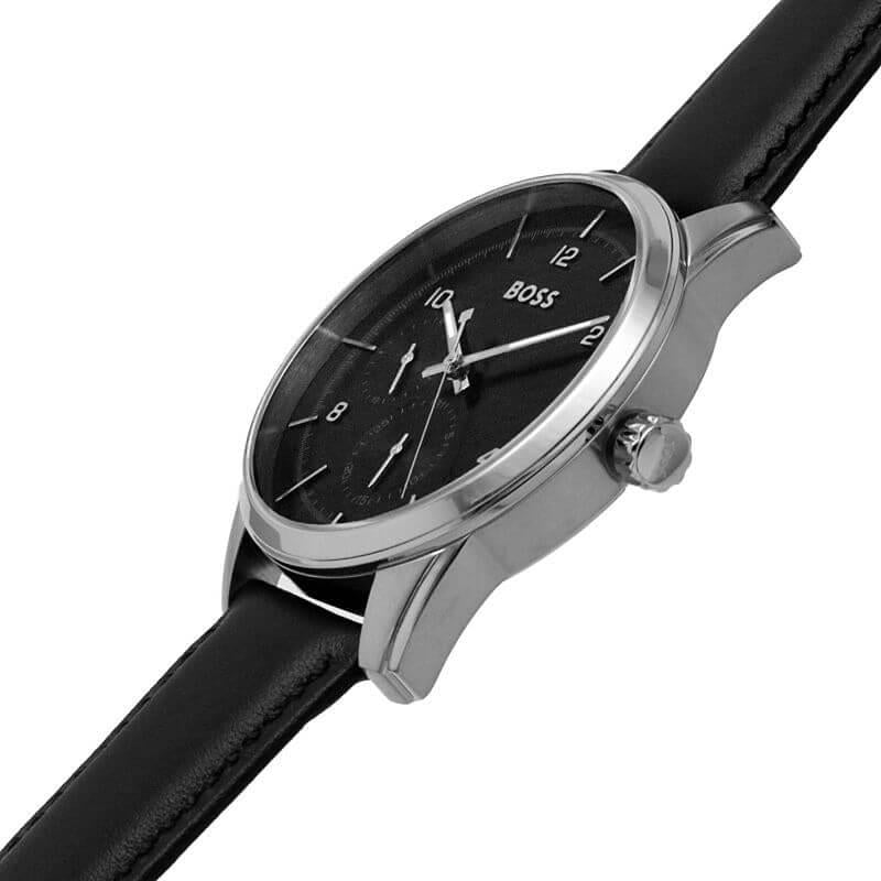 Sophio Black Dial & Leather Strap Multifunction Gents Watch