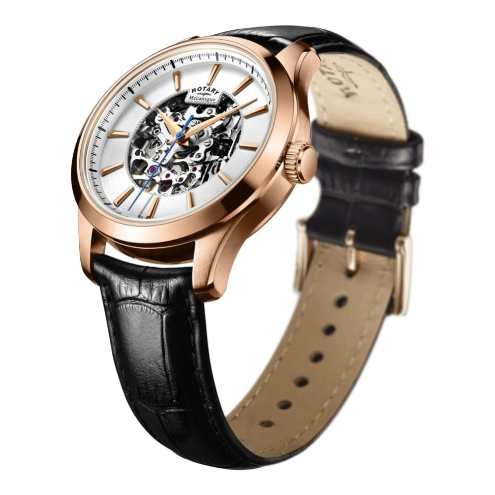 Mens Rose Gold Automatic Skeleton Watch
