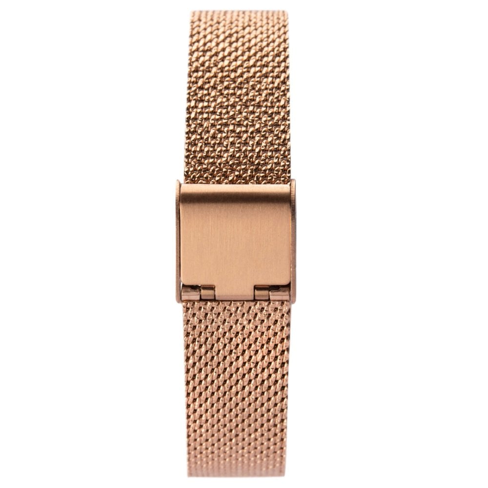 Rose Gold Plated Mesh Strap & Case With White Stone Set Dial Ladies Watch
