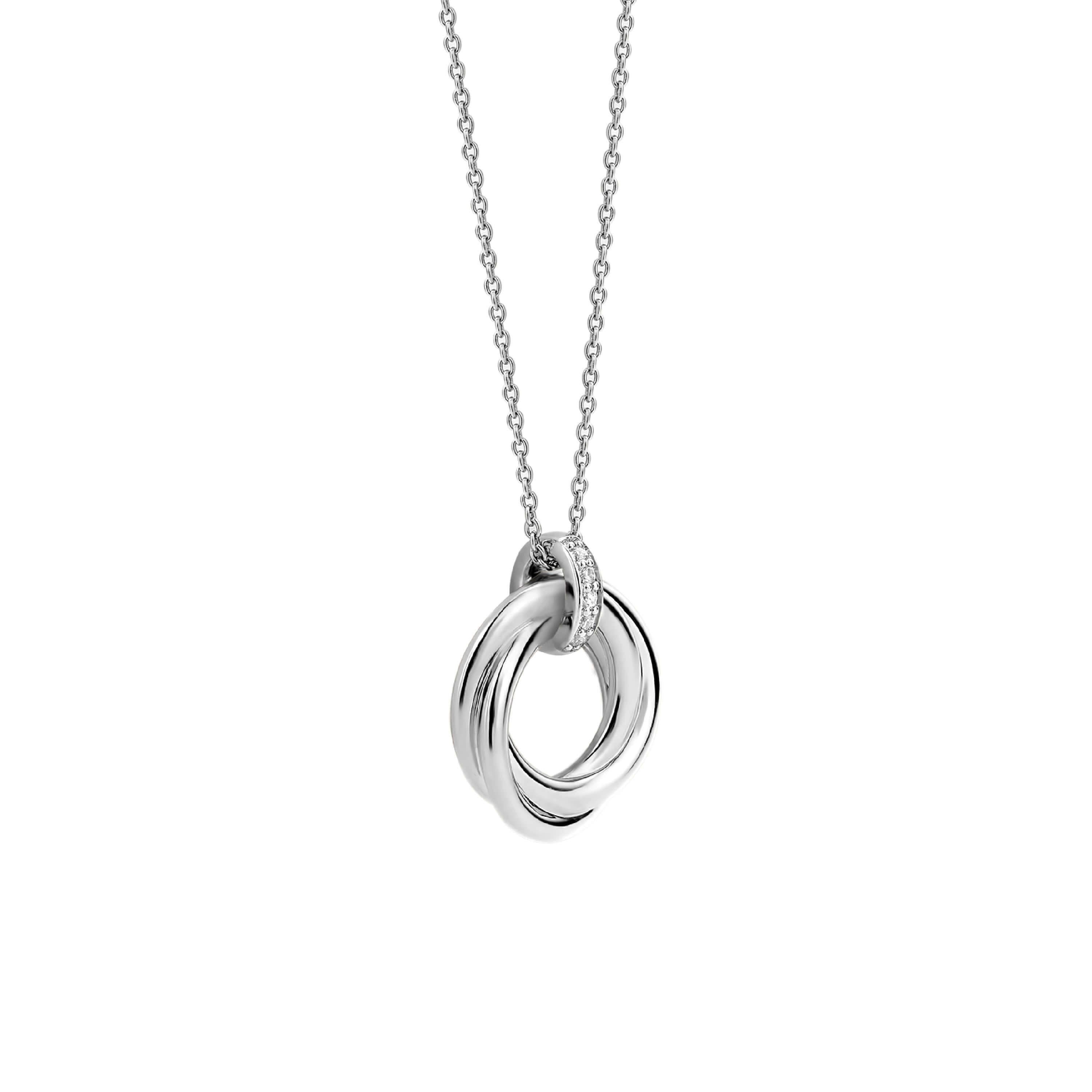 Twisted Lines Circle With CZ Pendant Necklace