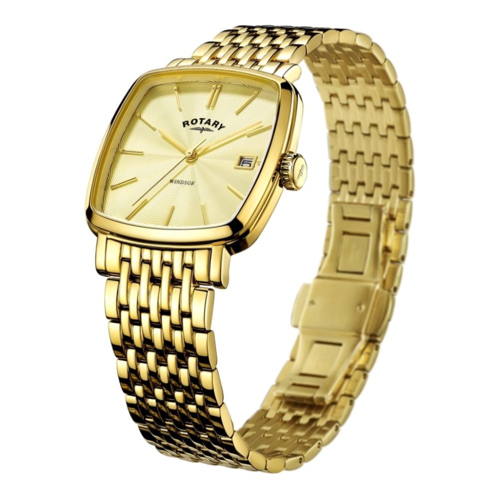 Mens Square Windsor Gold Bracelet Watch