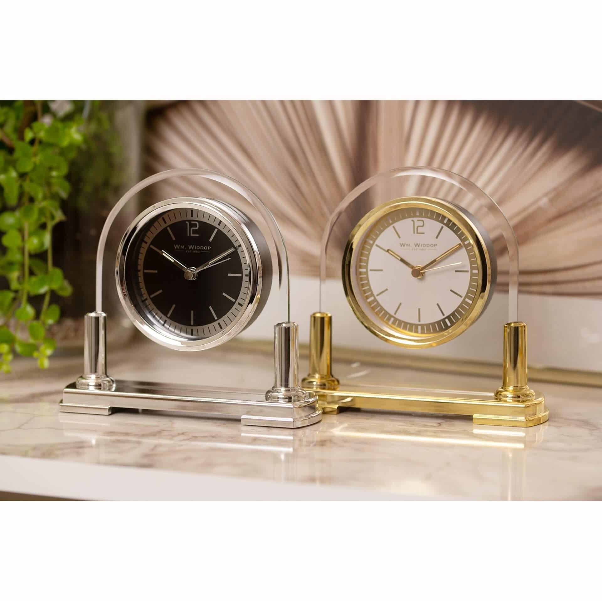 Glass Mantel Clock Silver Bezel & Stand