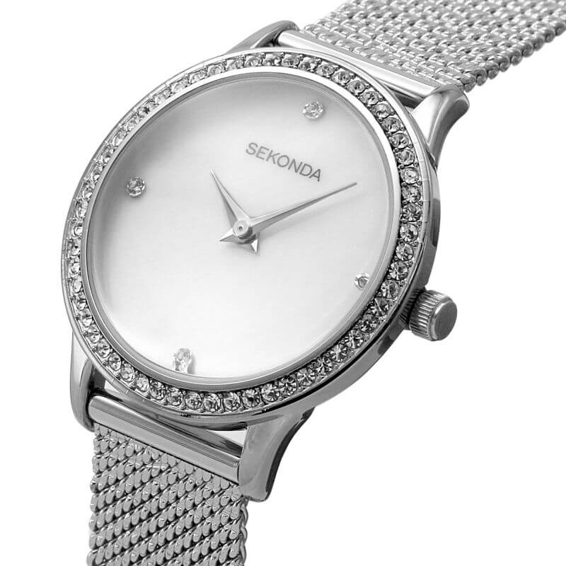 Stone Set MOP Dial & Mesh Bracelet Strap Ladies Watch