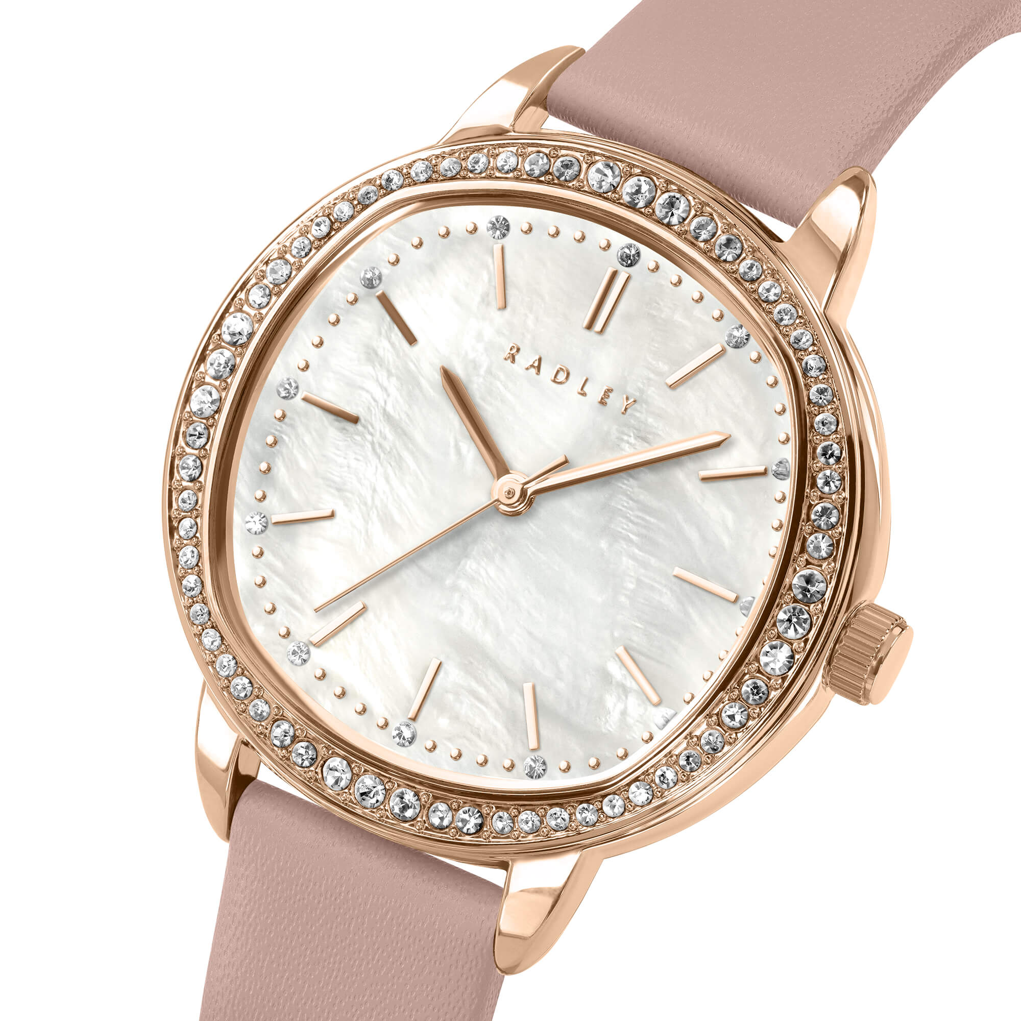 Rose Gold Plated 36mm Stone Set Cobweb Leather Strap Watch