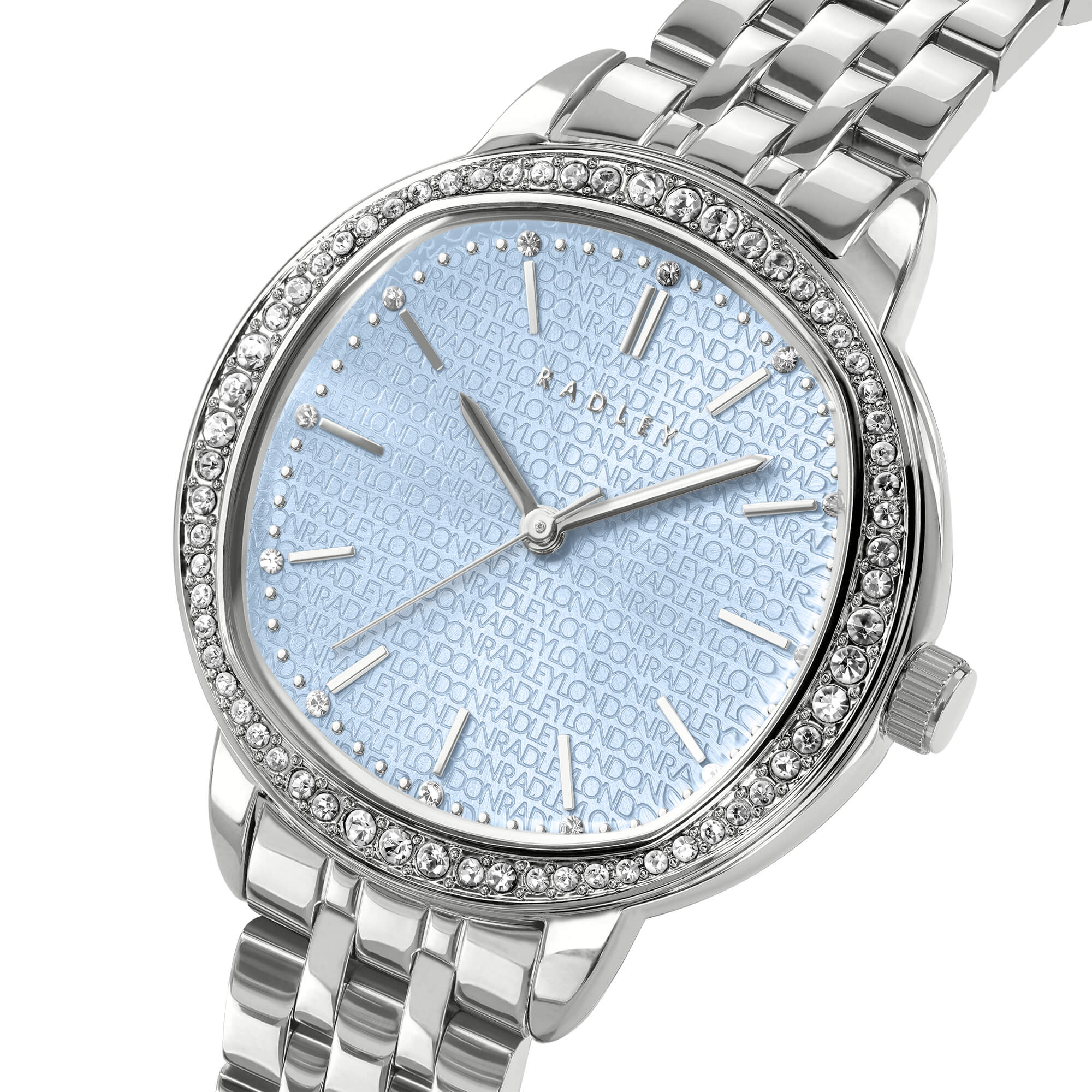 Silver Blue Stone Set Dial With SS Bracelet Strap Watch