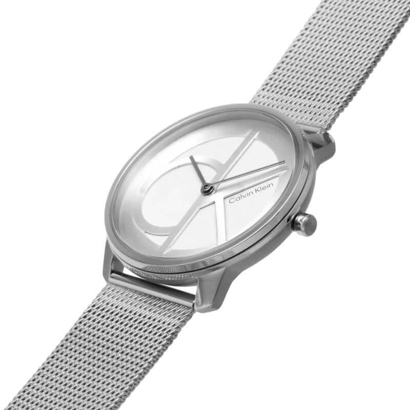 Iconic White & Silver CK Dial & Mesh Strap Watch
