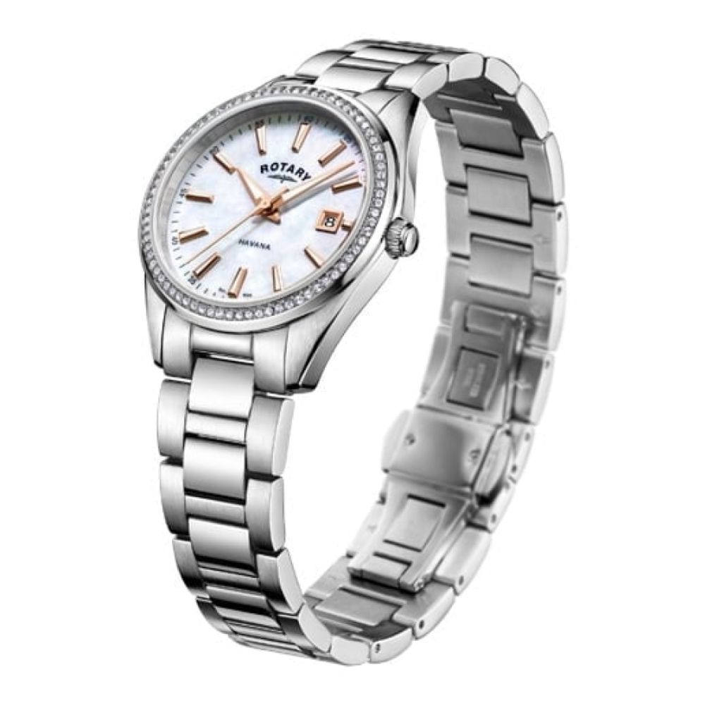 Chrome Plated Bracelet CZ Watch