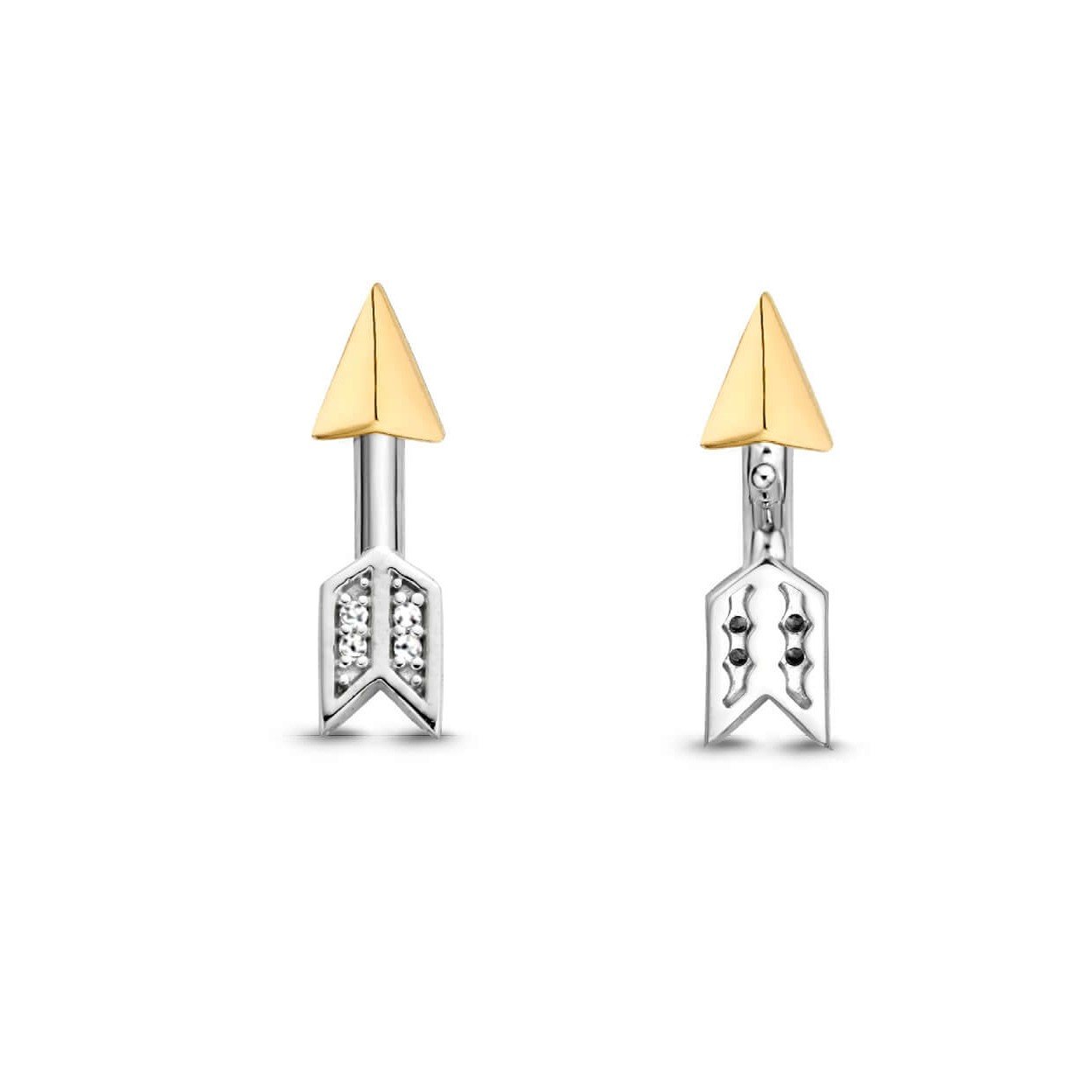 Two Tone CZ Arrow Stud Earrings