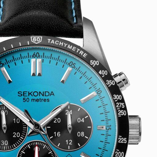 Velocity Chronograph Blue Dial & SS Case With Black Leather Strap Men's Watch