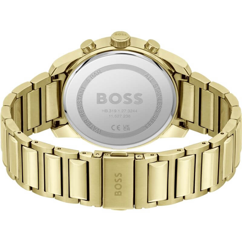 Trace Black Chronograph Dial Gold Tone Strap Watch