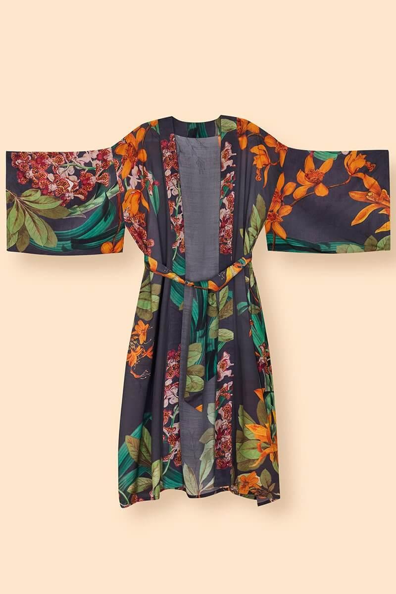 Botany Bliss in Charcoal Kimono Gown