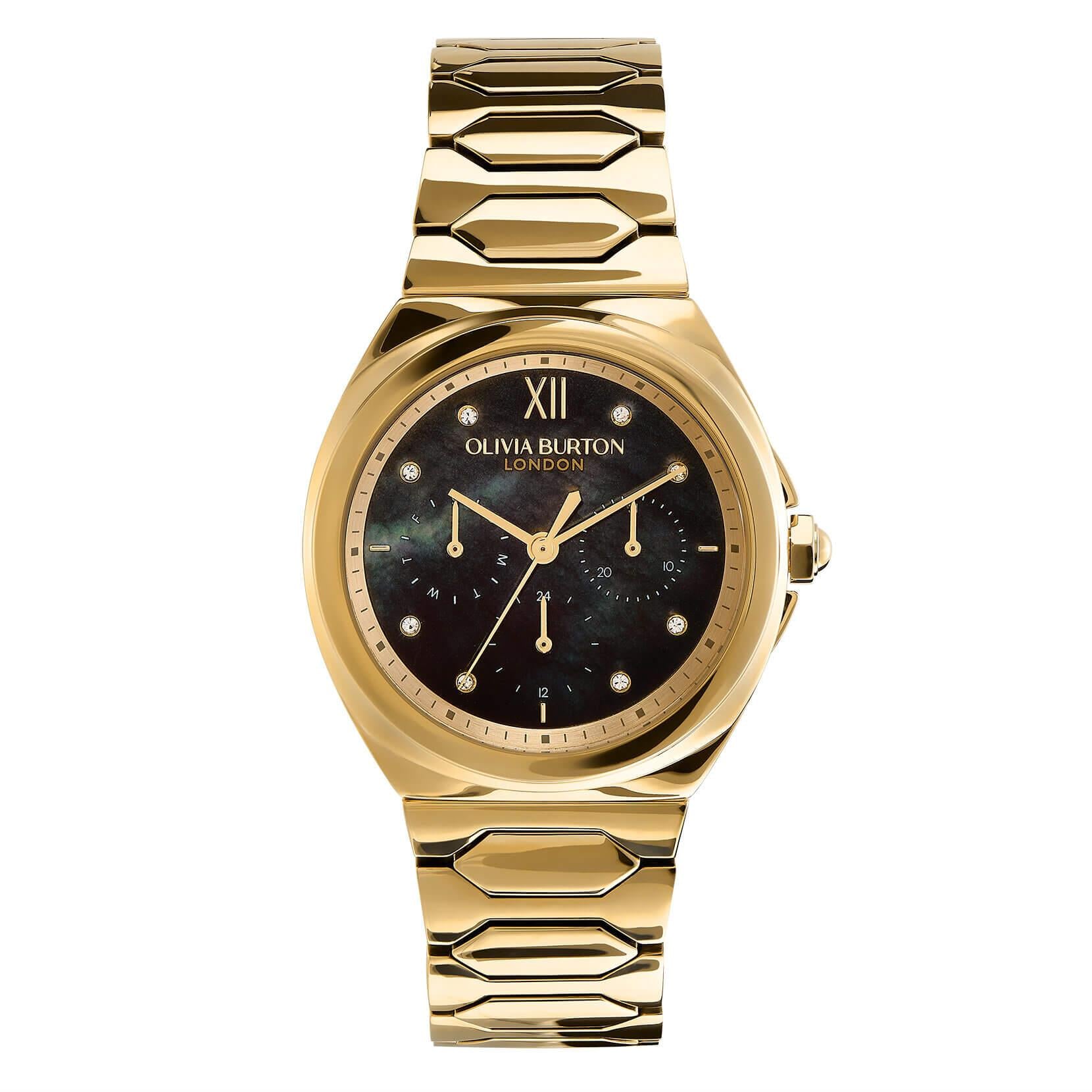 Lustre Multi-Function Black Dial & Gold Bracelet Watch