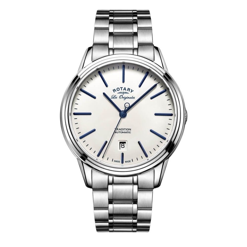 Les Originales Traditional Automatic White Face Chrome Bracelet Watch