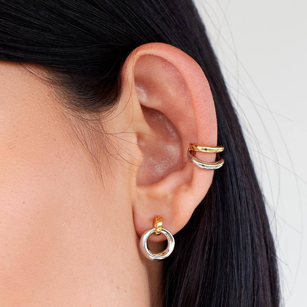 Bevel Cirque Link Golden Stud Drop Earrings