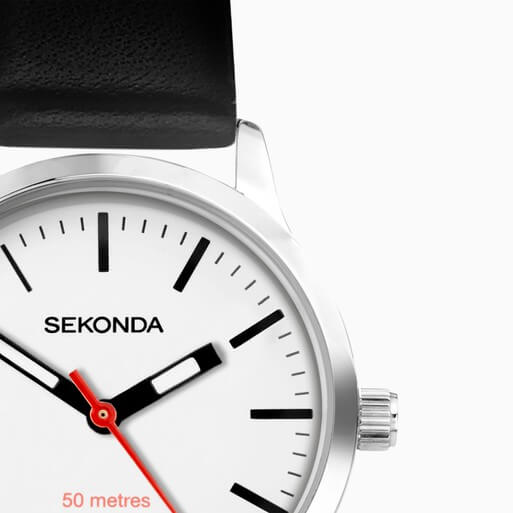 Nordic White Dial & Black Leather Strap Watch