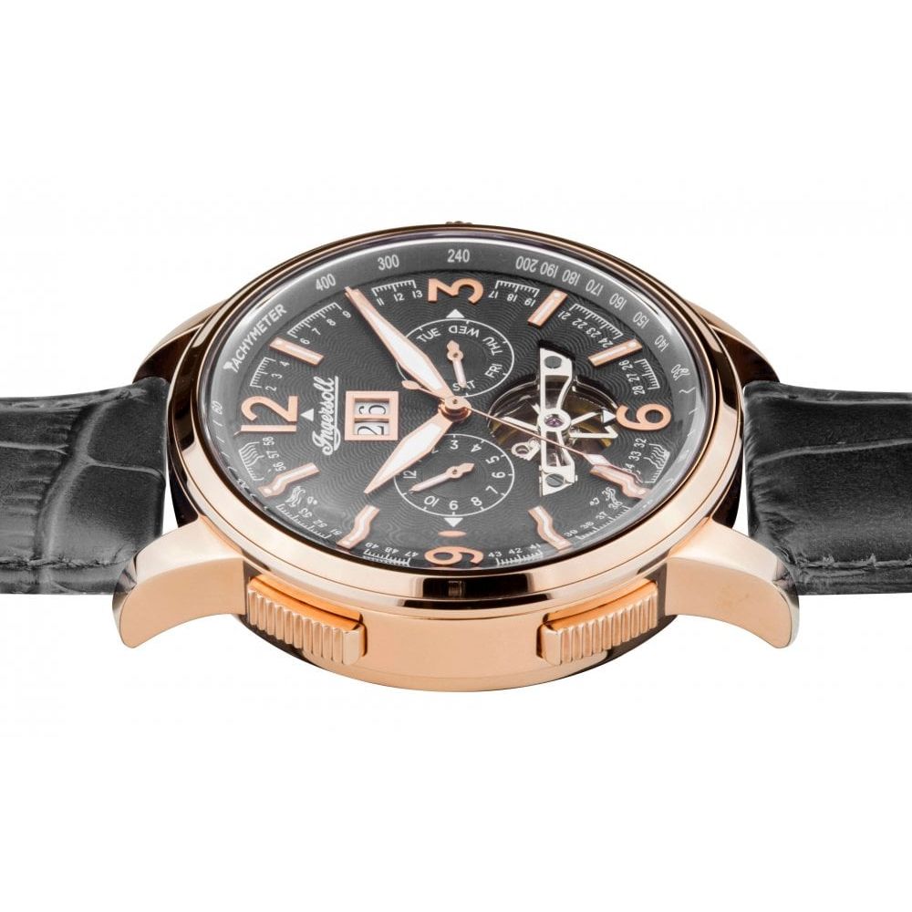 Mens The Regent  Automatic Watch with Black Dial and Black Leather Strap