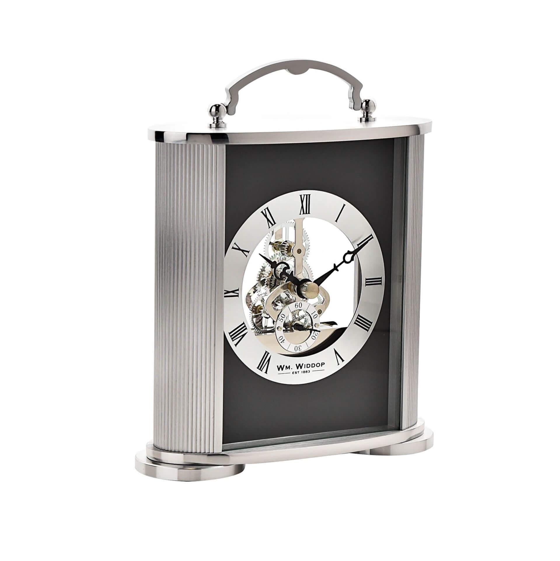Silver & Black Mantel Clock Skeleton Movement