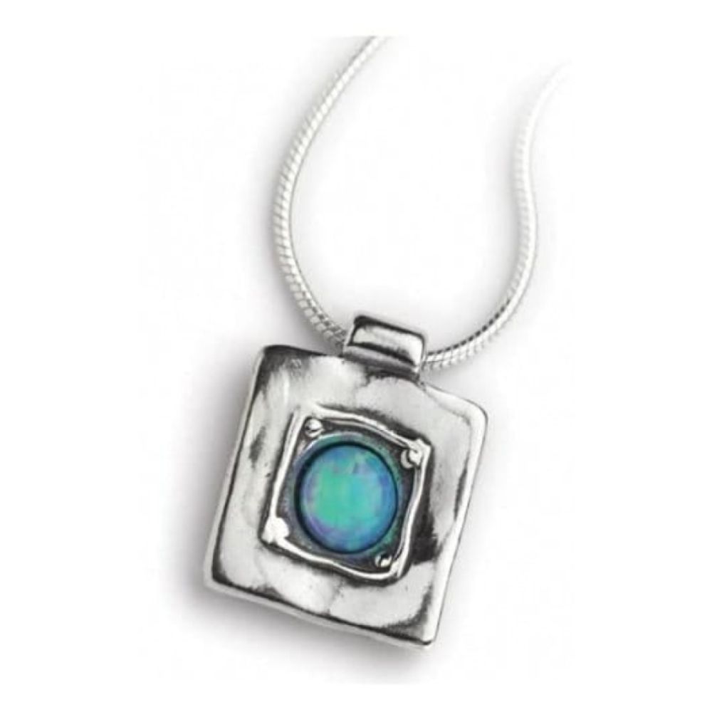 Handmade Square Pendant With Opal Stone Necklace