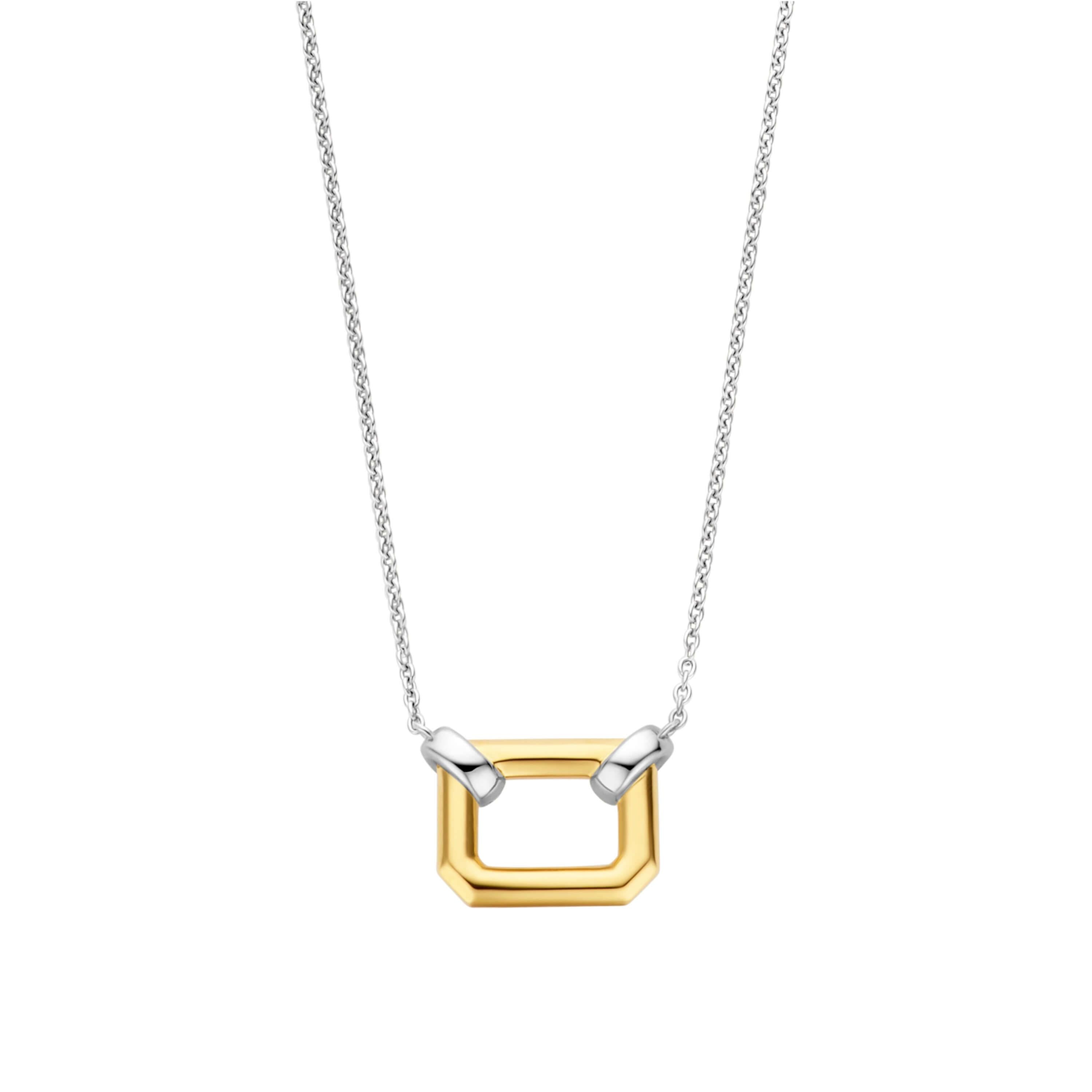 Gold Plated Rectangular Pendant Chain Necklace