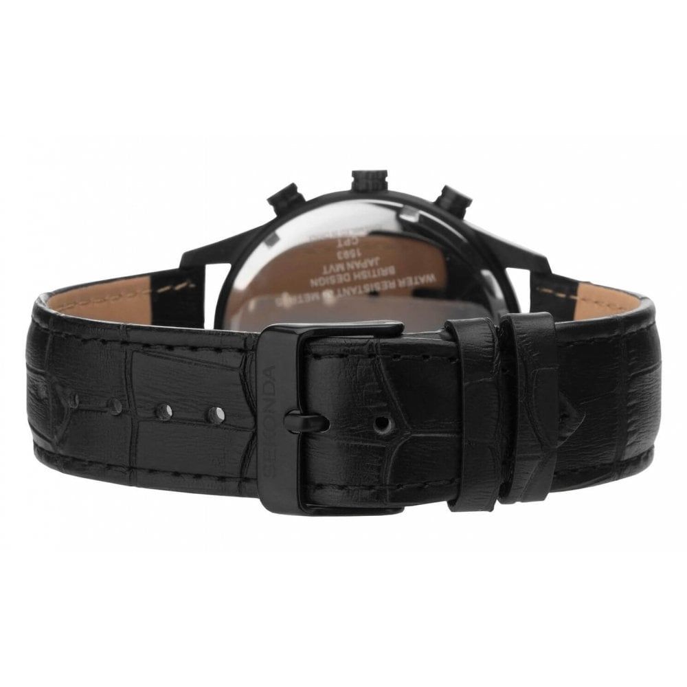 Stainless Steel Blue Dial & Black Leather Strap Gents Chronograph Watch
