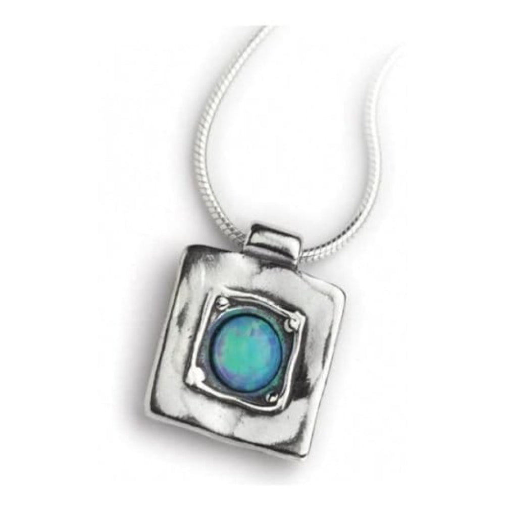 Handmade Square Pendant With Opal Stone Necklace
