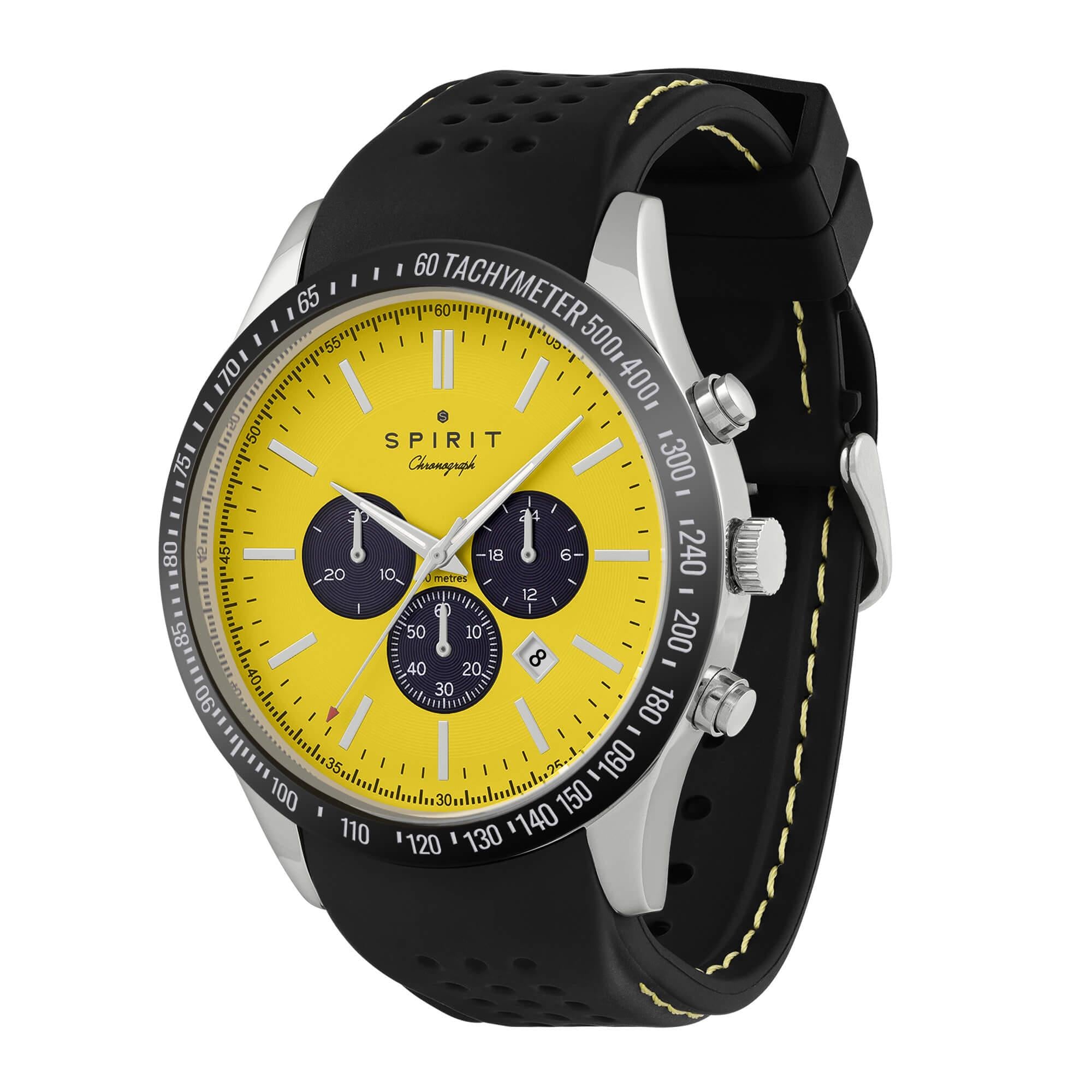 Tachymeter Polished Silver Silicone Watch in Black