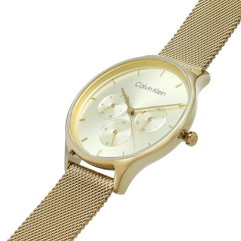 Multifunction Gold Plated Day and Date Steel Mesh Bracelet Strap Watch