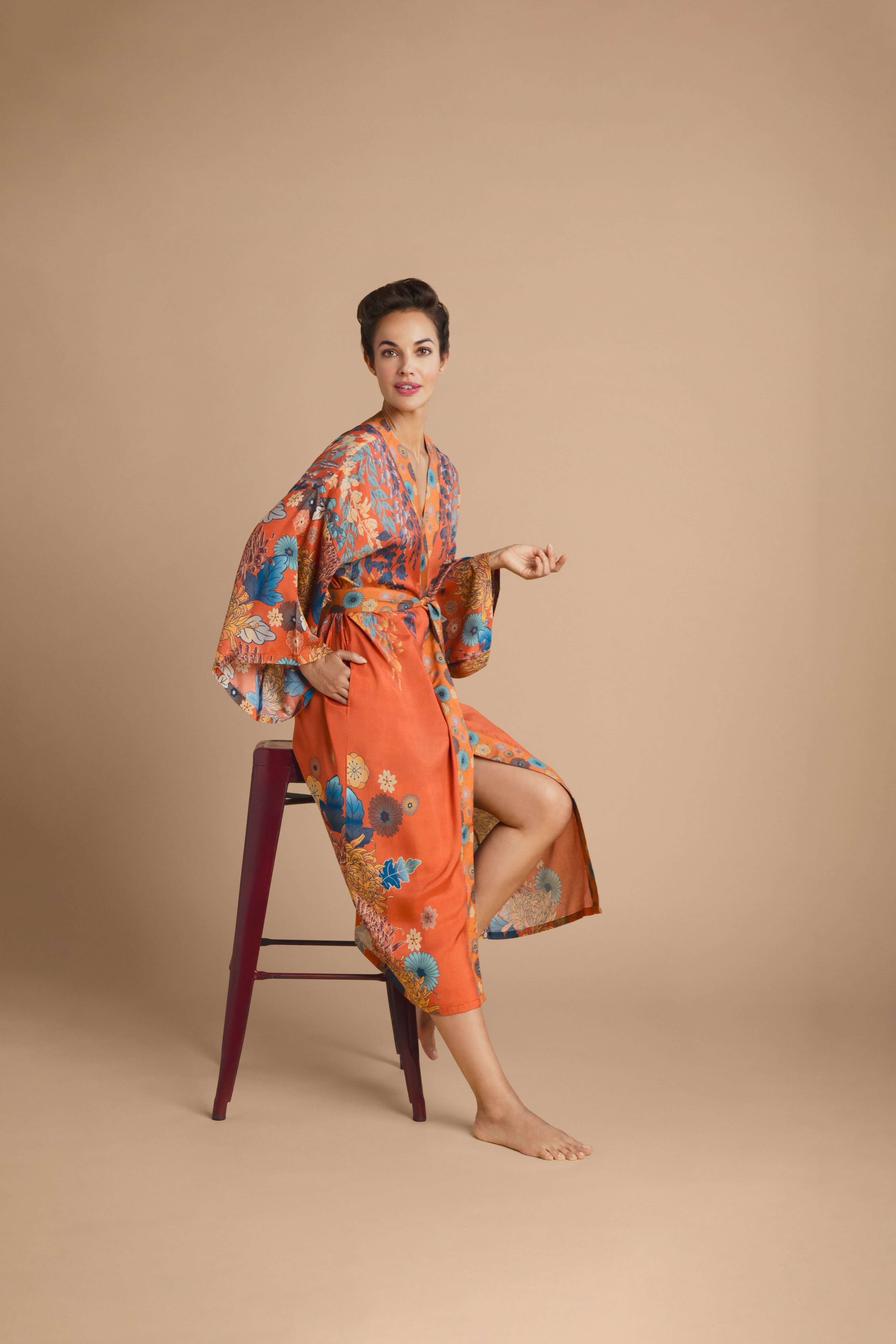 Trailing Wisteria Kimono Gown - Terracotta