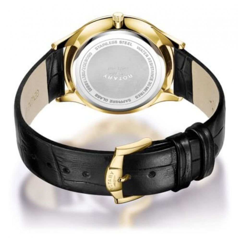 Ultra Slim Gold Tone Stainless Steel White Dial With Black Leather Strap Gents Watch