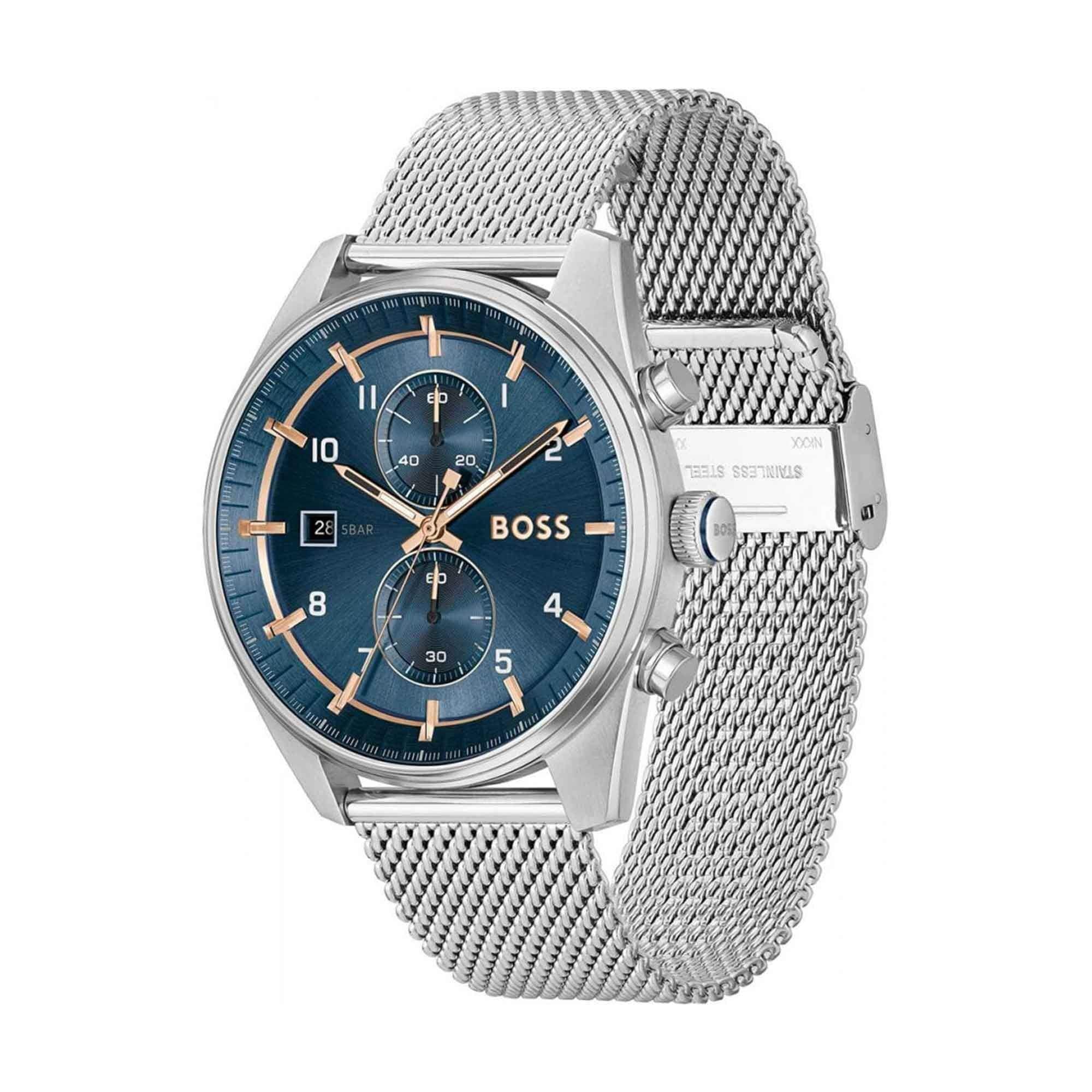 SkyTraveller Blue Dial & SS Mesh Bracelet Mens Watch