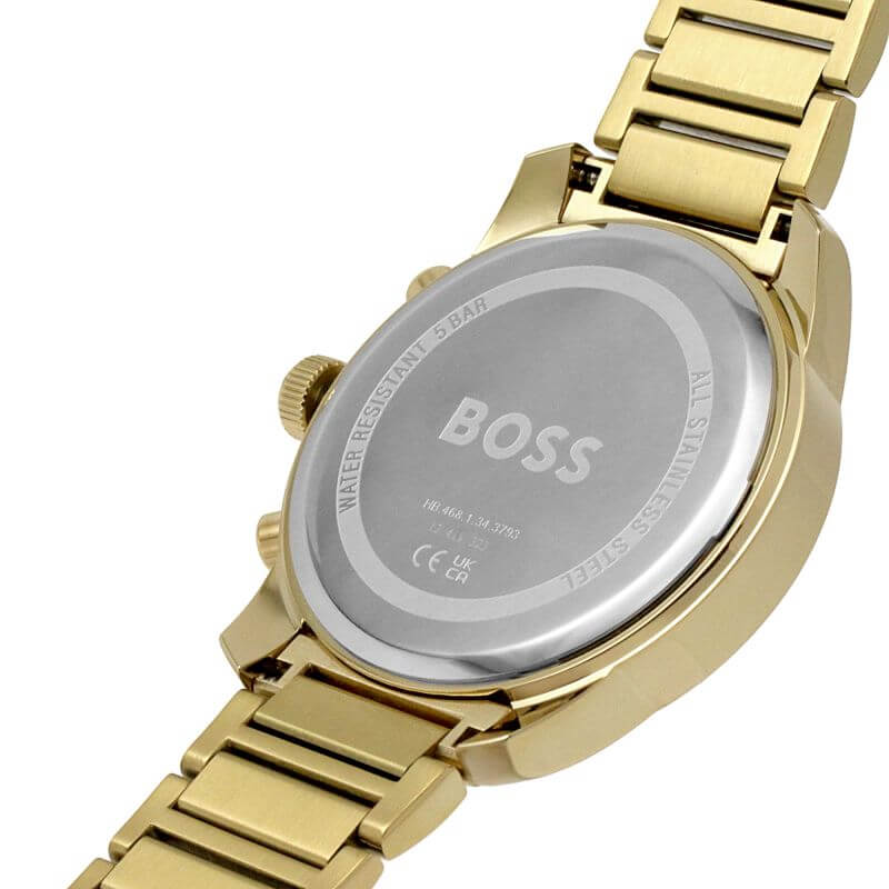 Trace Black Chronograph Dial Gold Tone Strap Watch