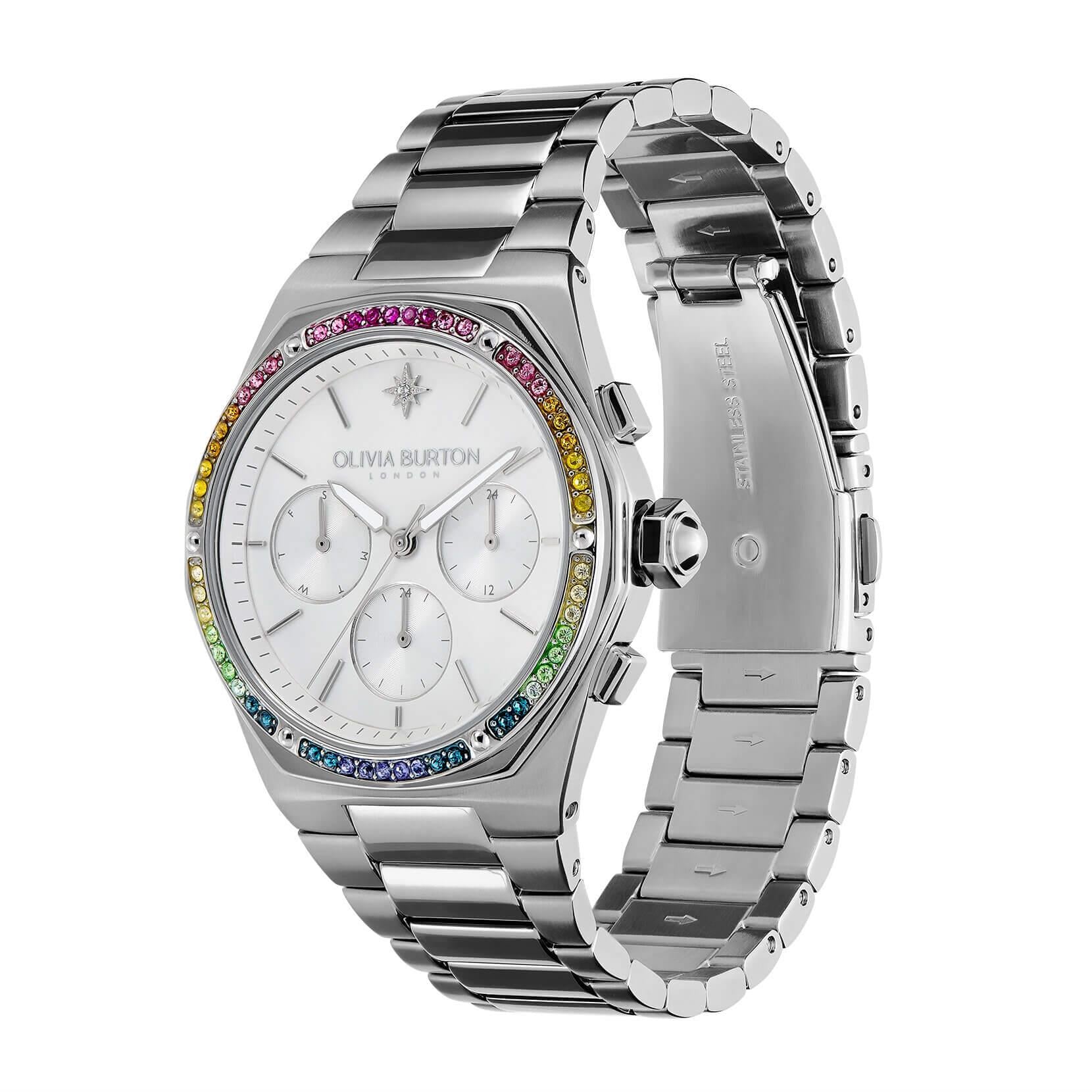 Hexa Multi-Function Rainbow & Silver Bracelet Watch