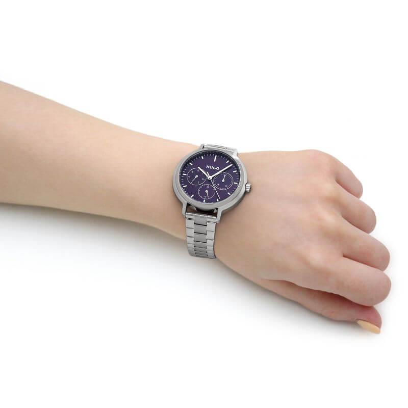 EDGY Purple Multifunctional Dial & Steel Bracelet Strap Ladies Watch