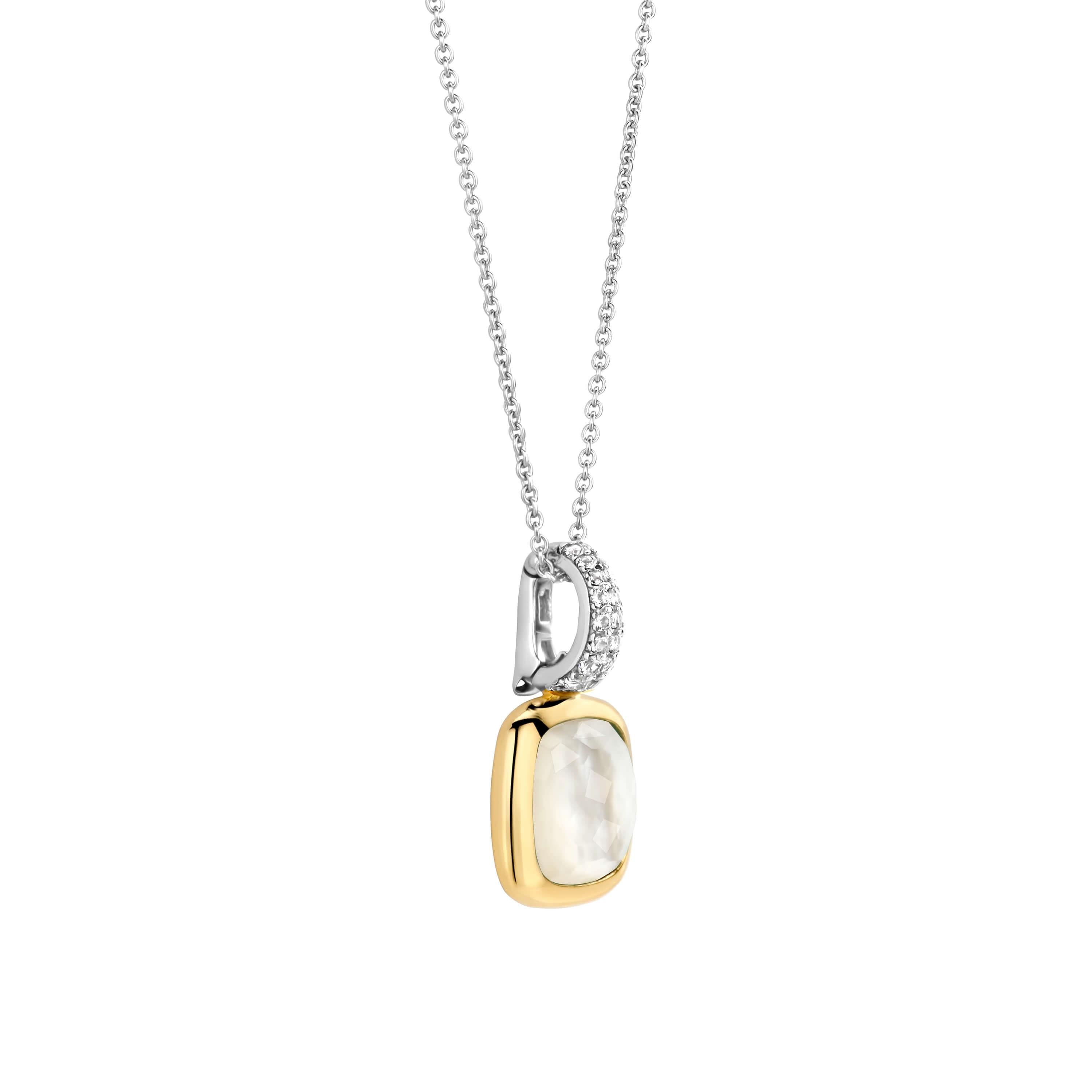 White Pearl Cushion Shape Pendant & Silver Chain Necklace