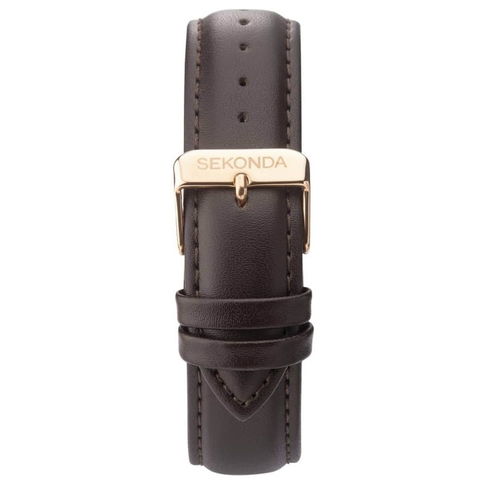Rose Gold Tone Case With Dual Time Grey Dial & Brown Leather Strap Gents Watch