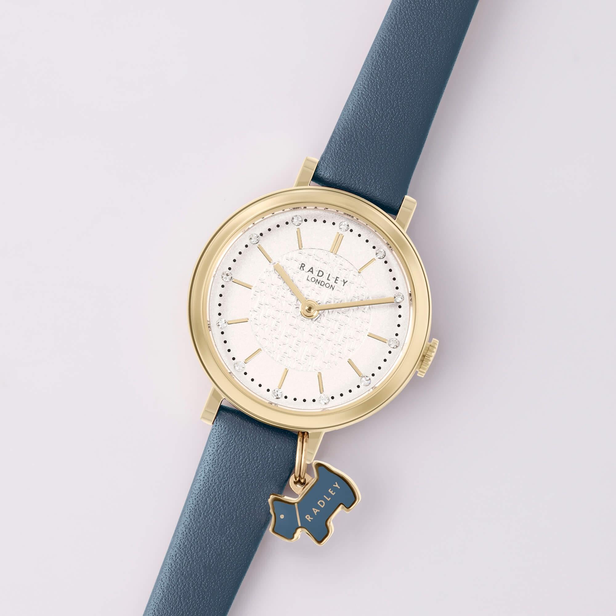 Ladies Vintage Blue Etched Dial Strap Watch
