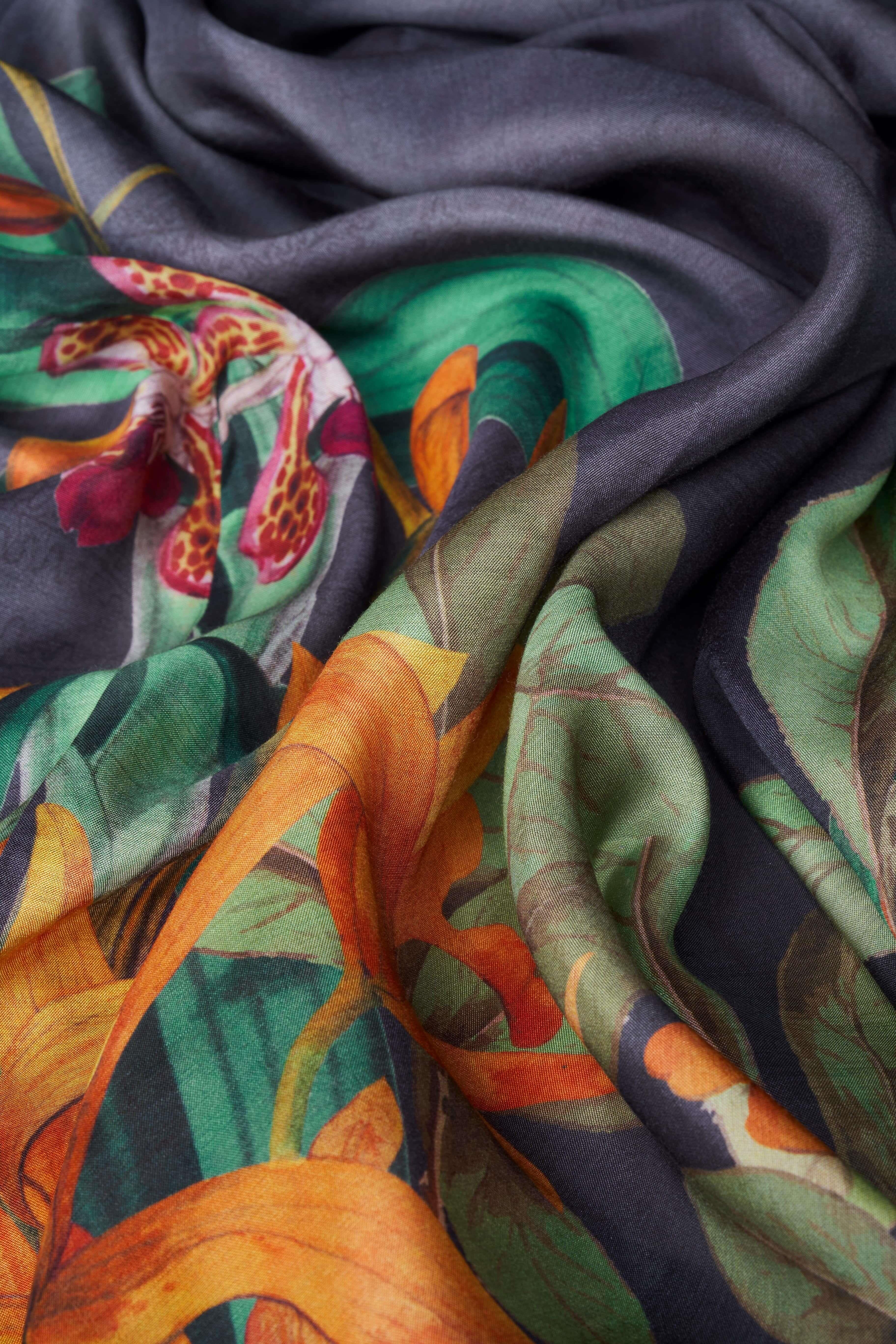 Botany Bliss in Charcoal Kimono Gown