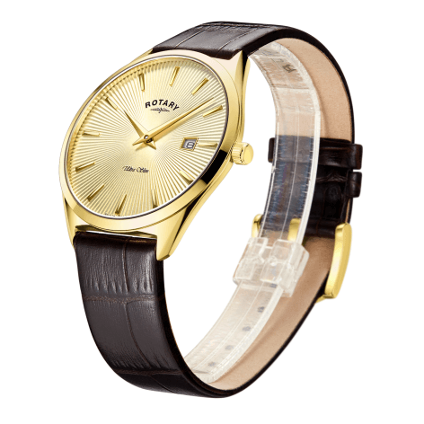 Gents Leather Strap Gold Plate