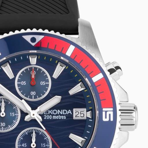 Pacific Wave Chronograph Blue Dial With SS Case & Black Silicone Strap Men's Watch