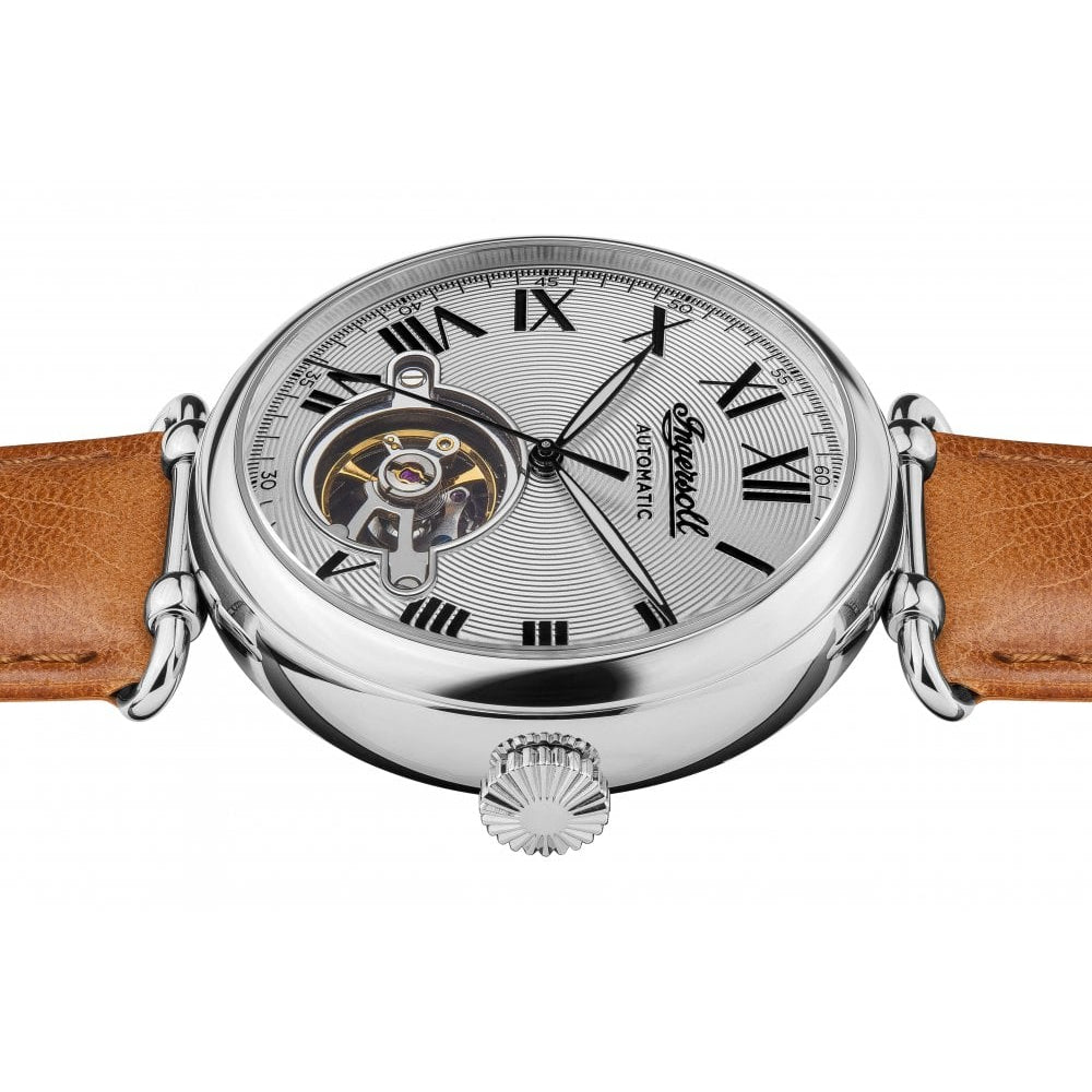 Mens The Protagonist Automatic Watch with Silver Dial and Camel Leather Strap