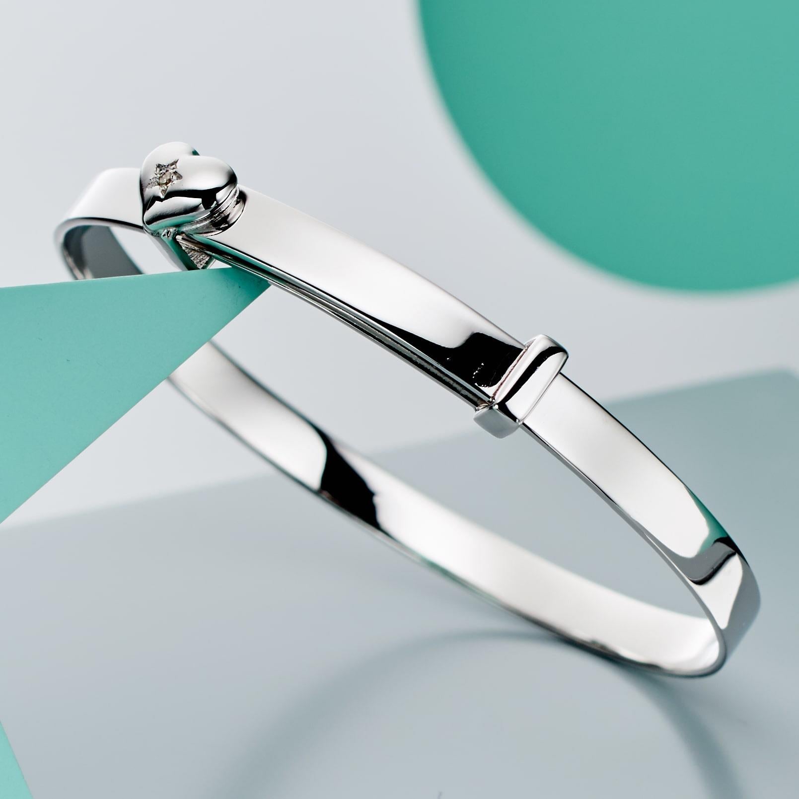 Gisele - Diamond Heart Christening Baby Bangle