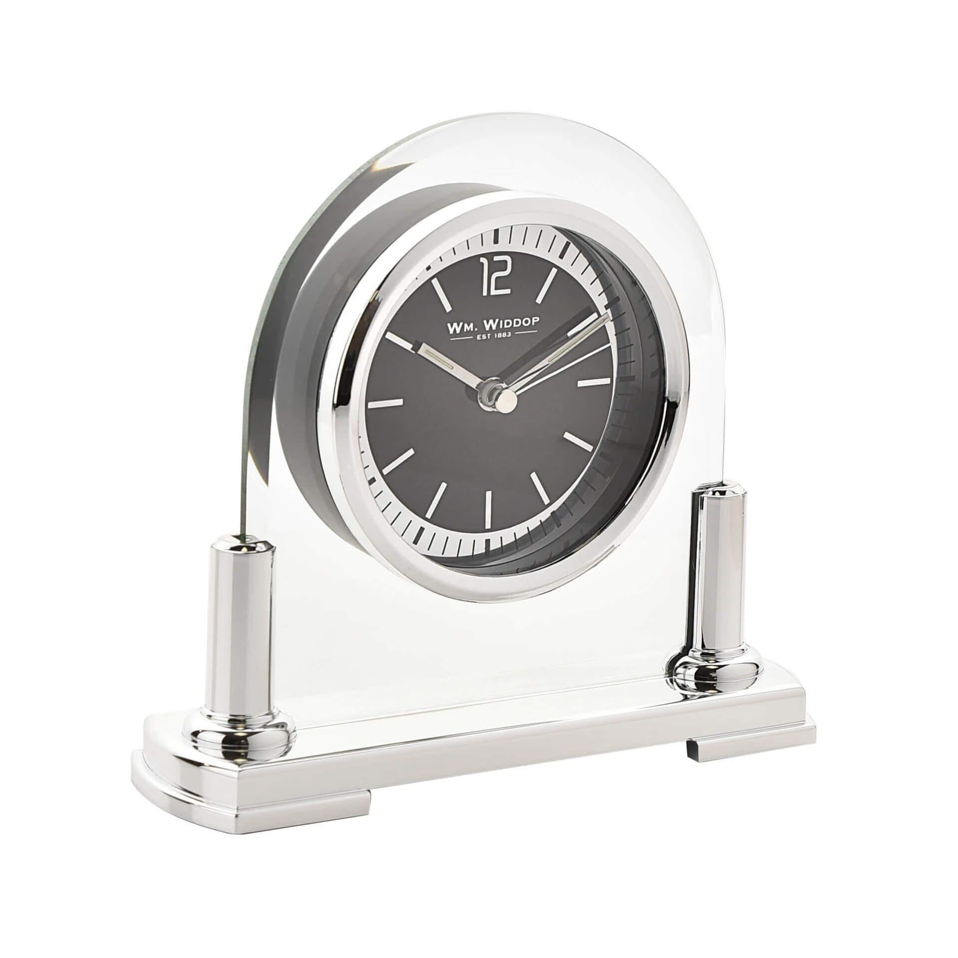 Glass Mantel Clock Silver Bezel & Stand