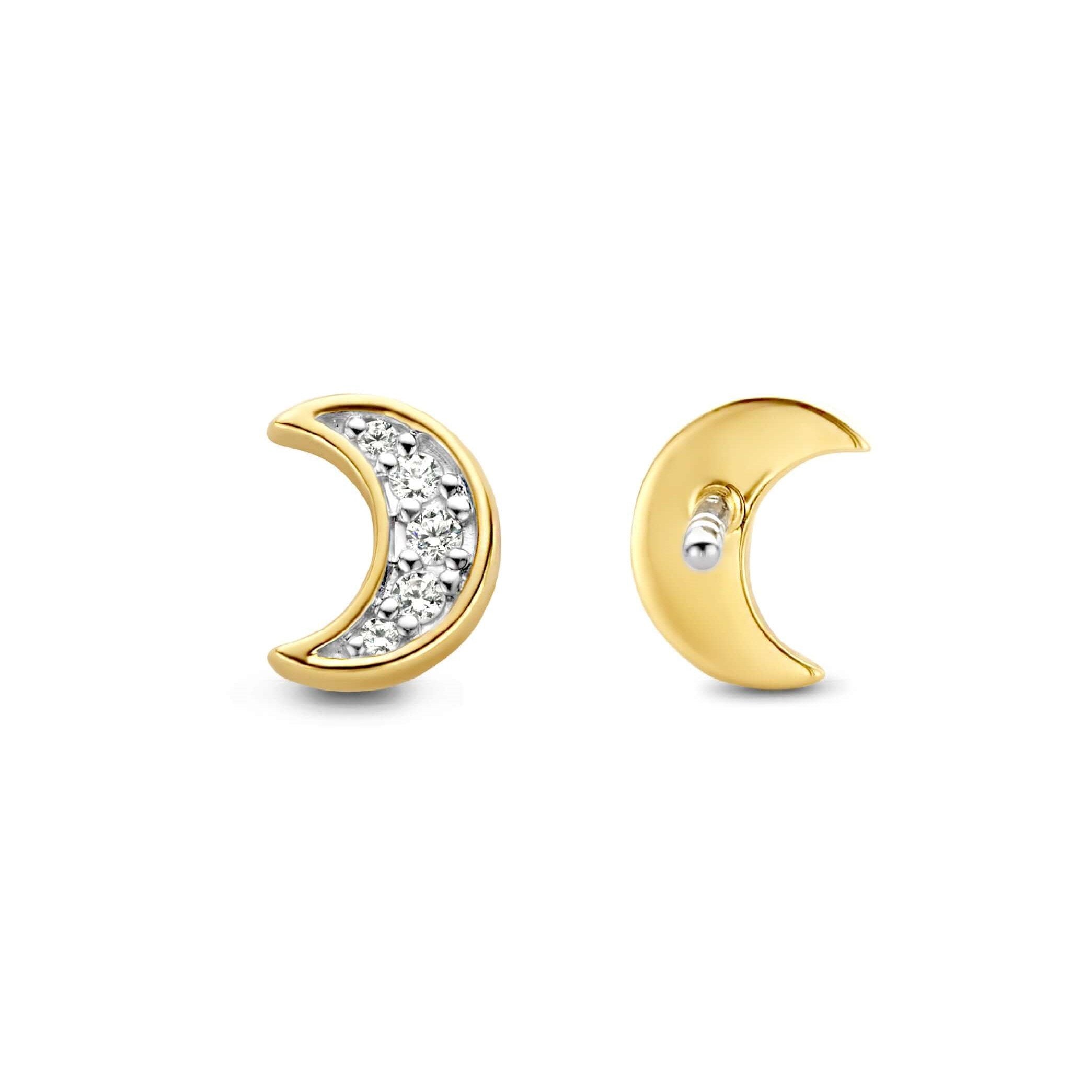Two Tone CZ Gold Plated CZ Moon Earrings