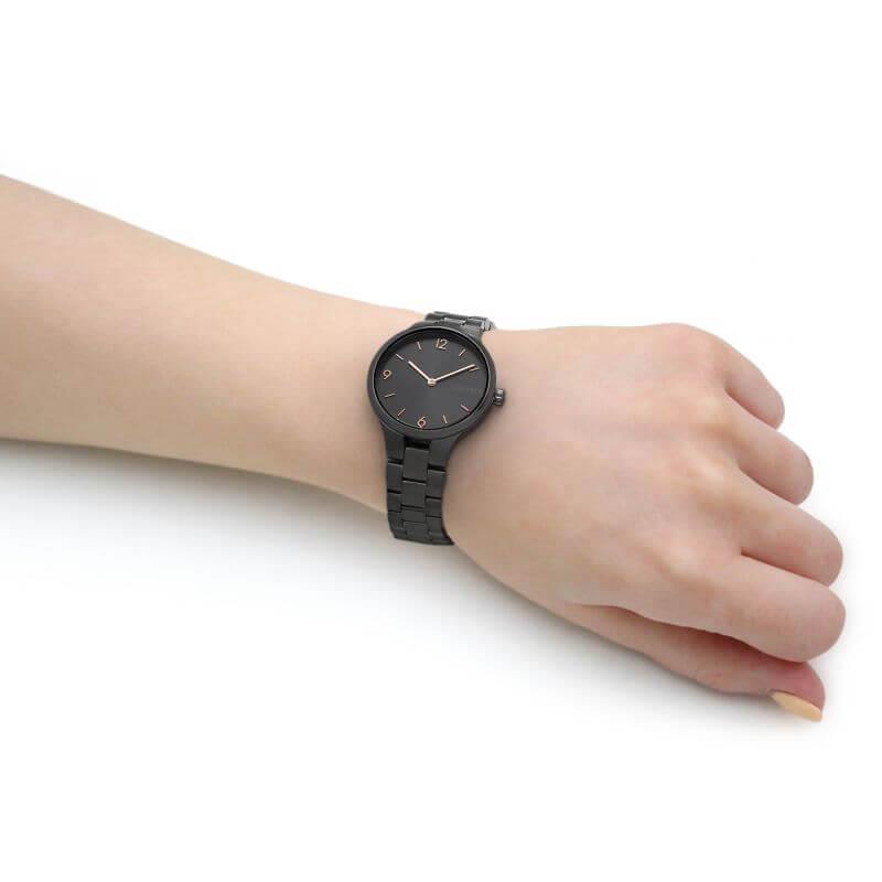 Linked Grey Sunray Dial Black PVD Bracelet Strap Ladies Watch