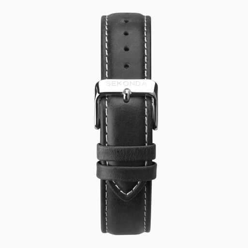 Silver Case With Silver Dial & Black Leather Strap Men's Heritage Watch