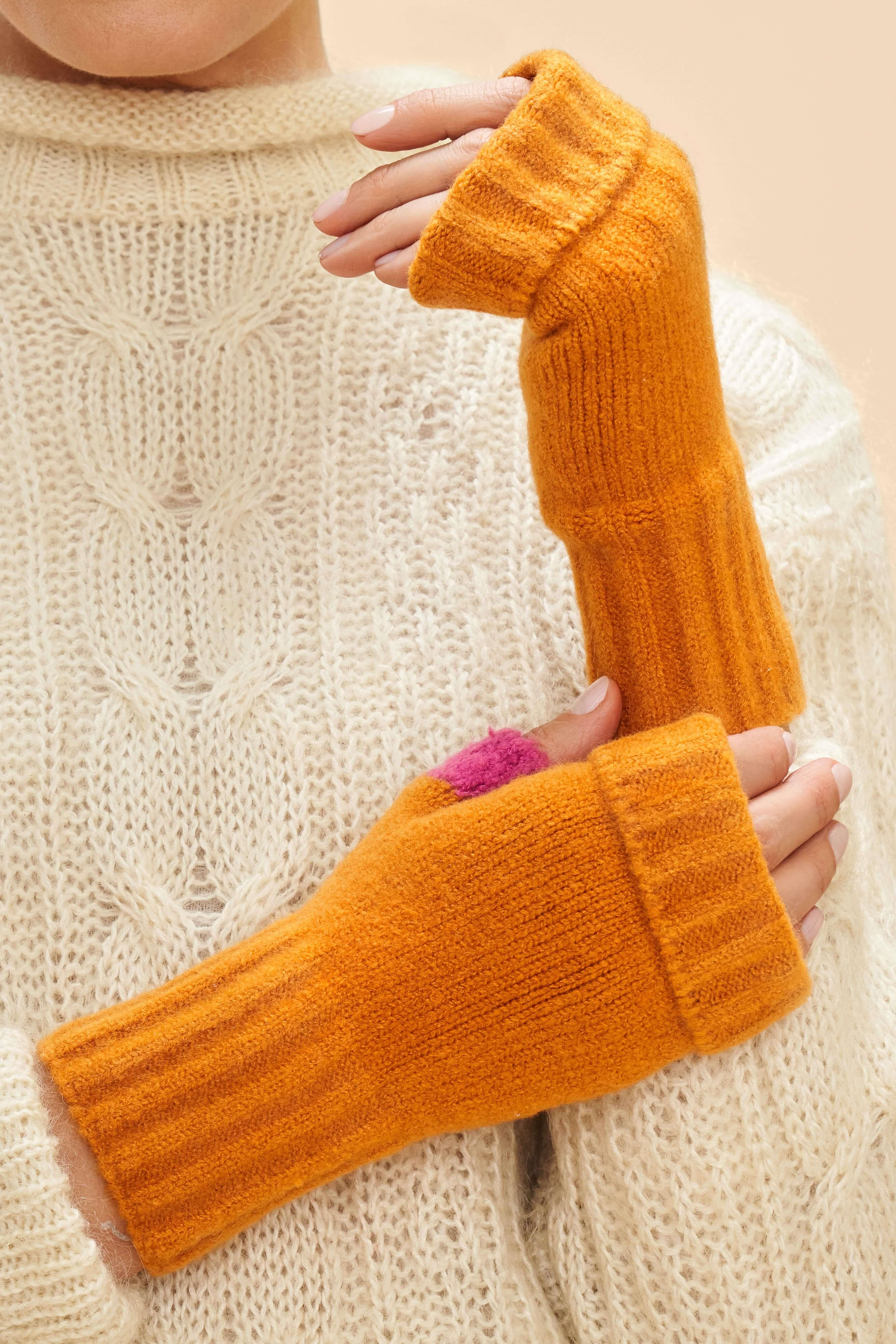 Ladies Cassia Wrist Warmers - Tangerine