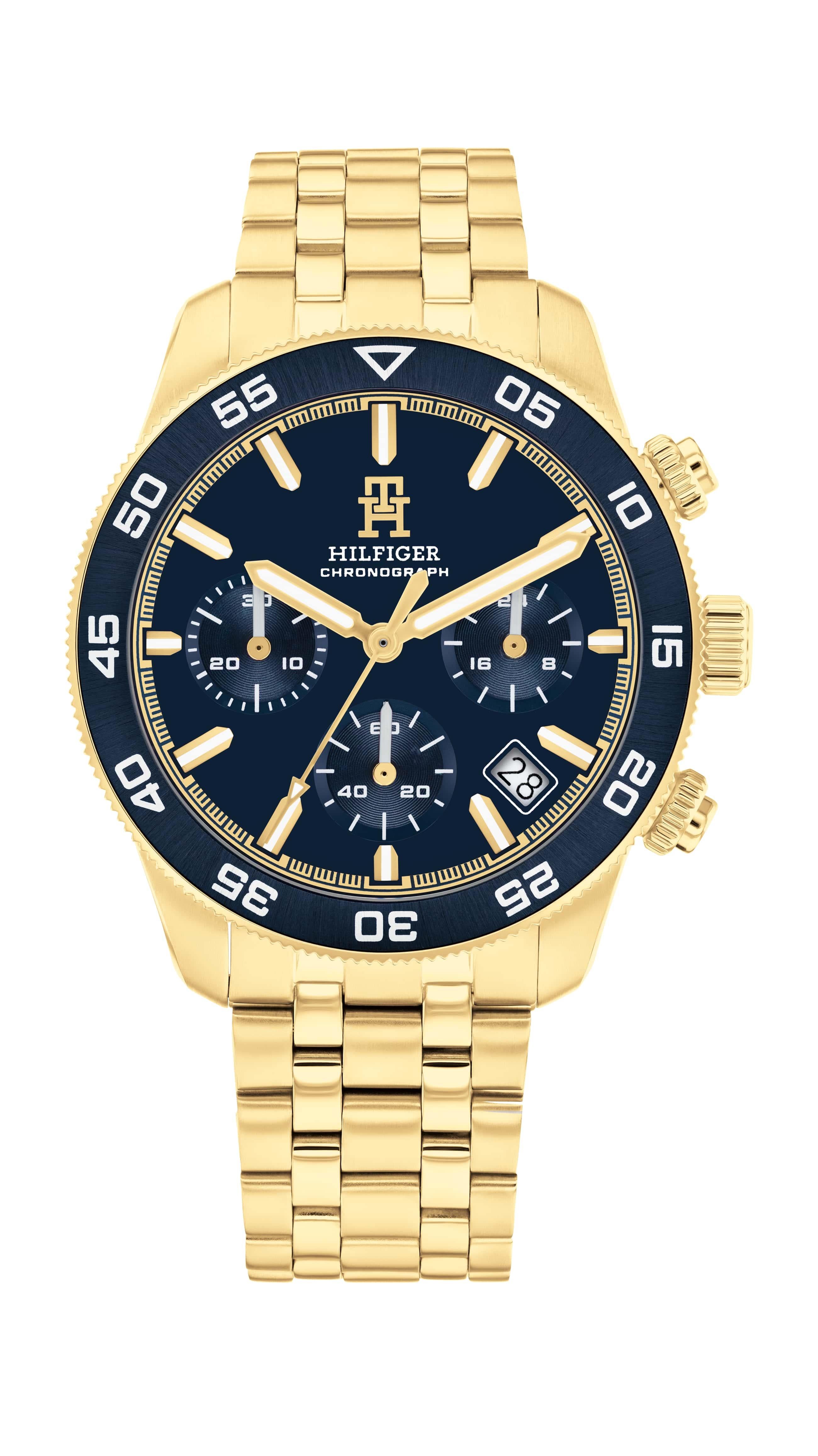 Blue Chronograph Dial Gold Plated Men's Bracelet Watch