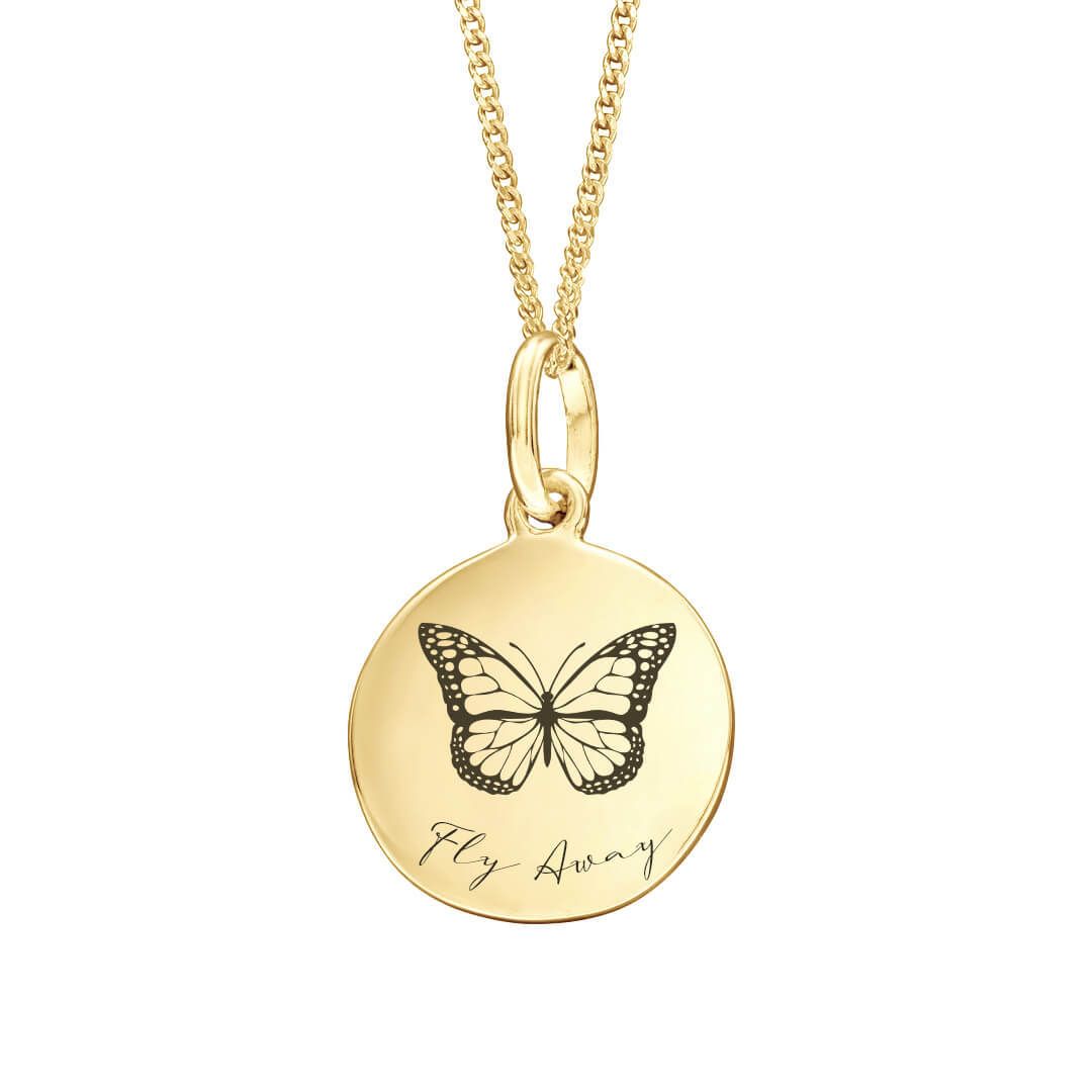 12mm Round Tag YG Plated Pendant Necklace